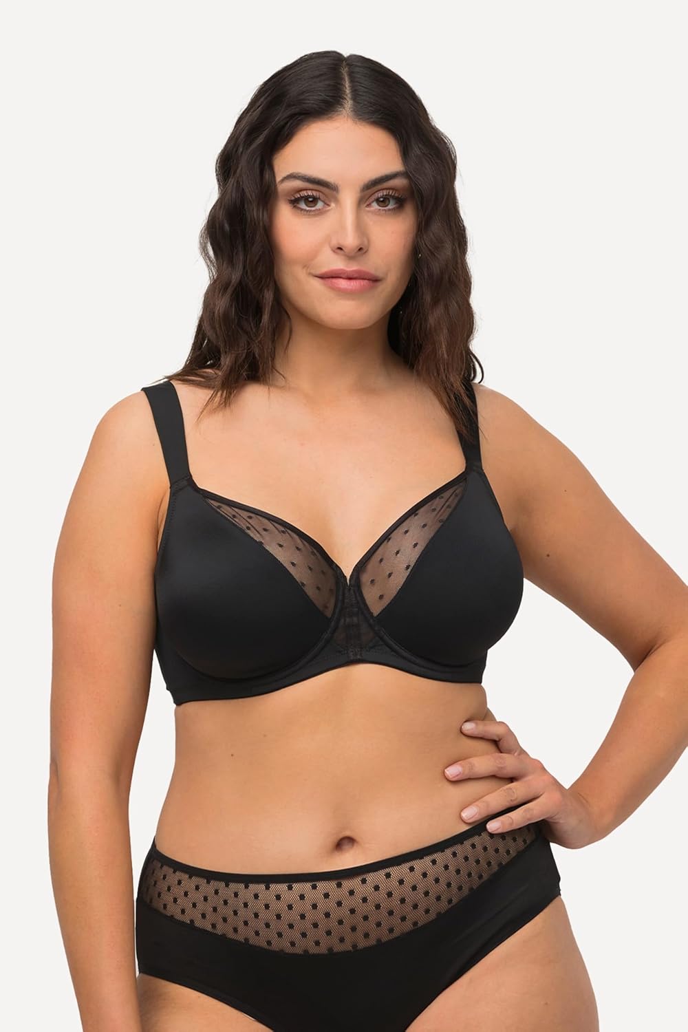Ulla Popken Damen Bügel, Mesh-kante, Cup B-F BH 85B Schwarz, 85B Schwarz