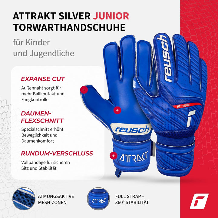 Reusch Unisex Jugend Attrakt Silver Junior Torwarthandschuh 4 Deep Blue / Deep Blue, 4 Deep Blue / D