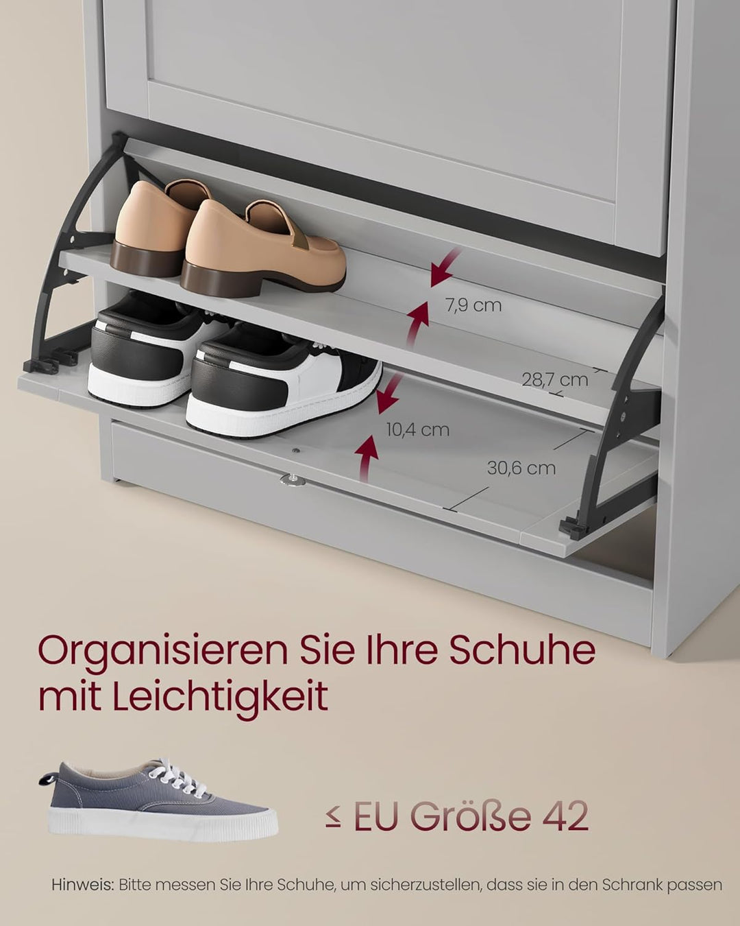 VASAGLE Schuhschrank 3 Klappen, Schuhkipper, Schuhregal, Schuhaufbewahrung, Oberplatte, Trennwand ve