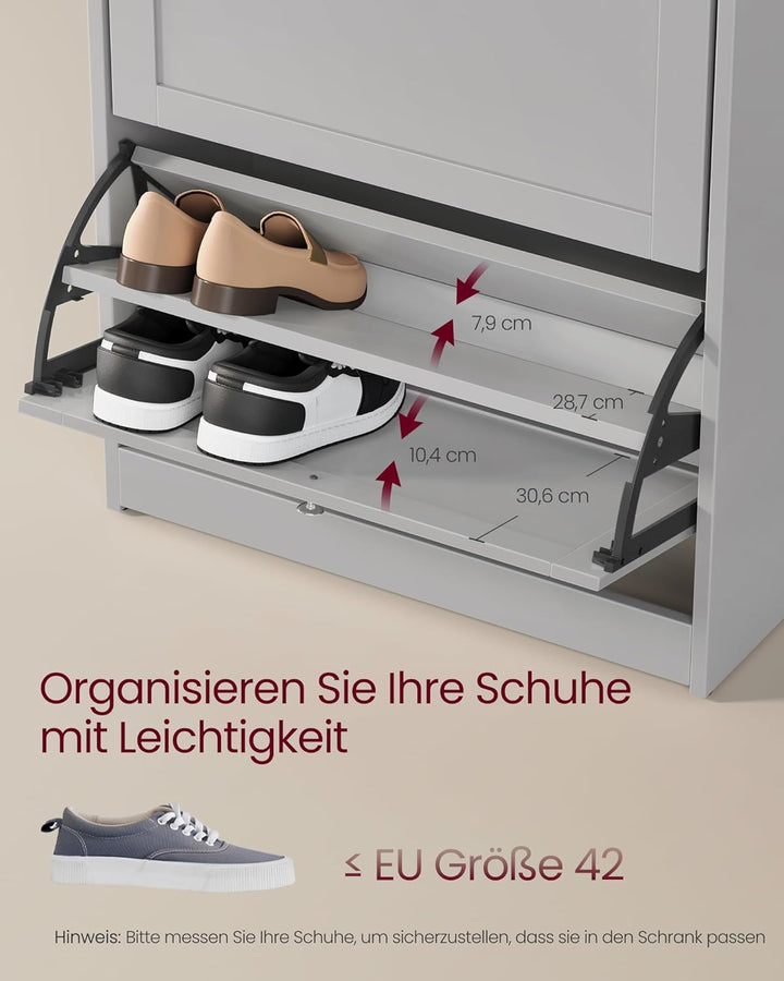 VASAGLE Schuhschrank 3 Klappen, Schuhkipper, Schuhregal, Schuhaufbewahrung, Oberplatte, Trennwand ve