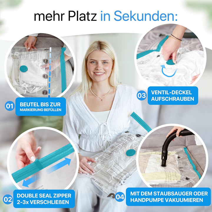 Vakuumbeutel für Kleidung [6 Stück] Medium (50x70 cm) - INKL. ETIKETTEN - mittel grosse Vakuumierbeu