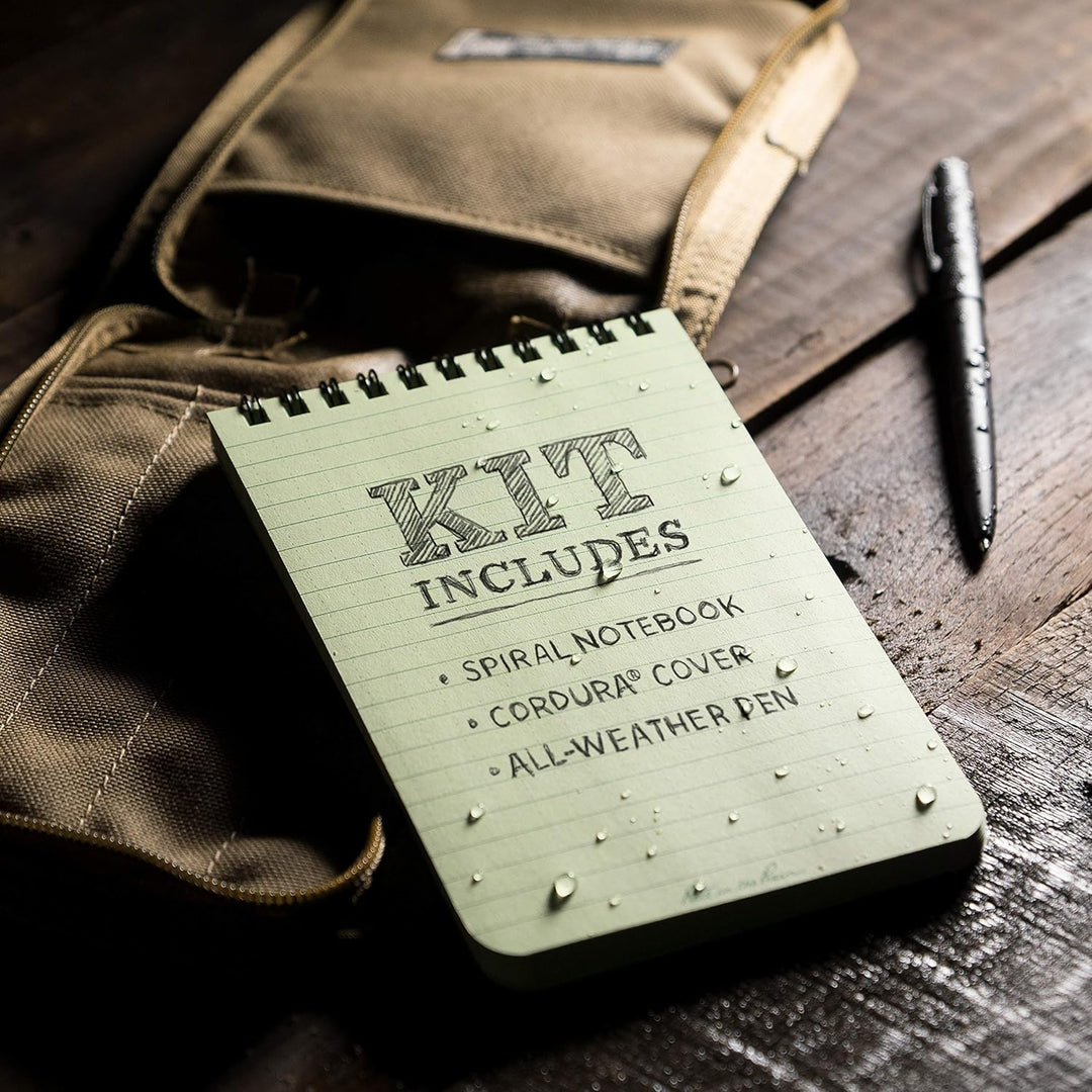 Rite in the Rain Weatherproof 4" x 6" Top-Spiral Notebook Kit: Tan CORDURA Fabric Cover, 4" x 6" Gre