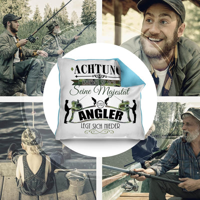 PR Print Royal Kissen Bedrucken mit lustigem Spruch - Seine Majestät der Angler - Geschenk für Angle