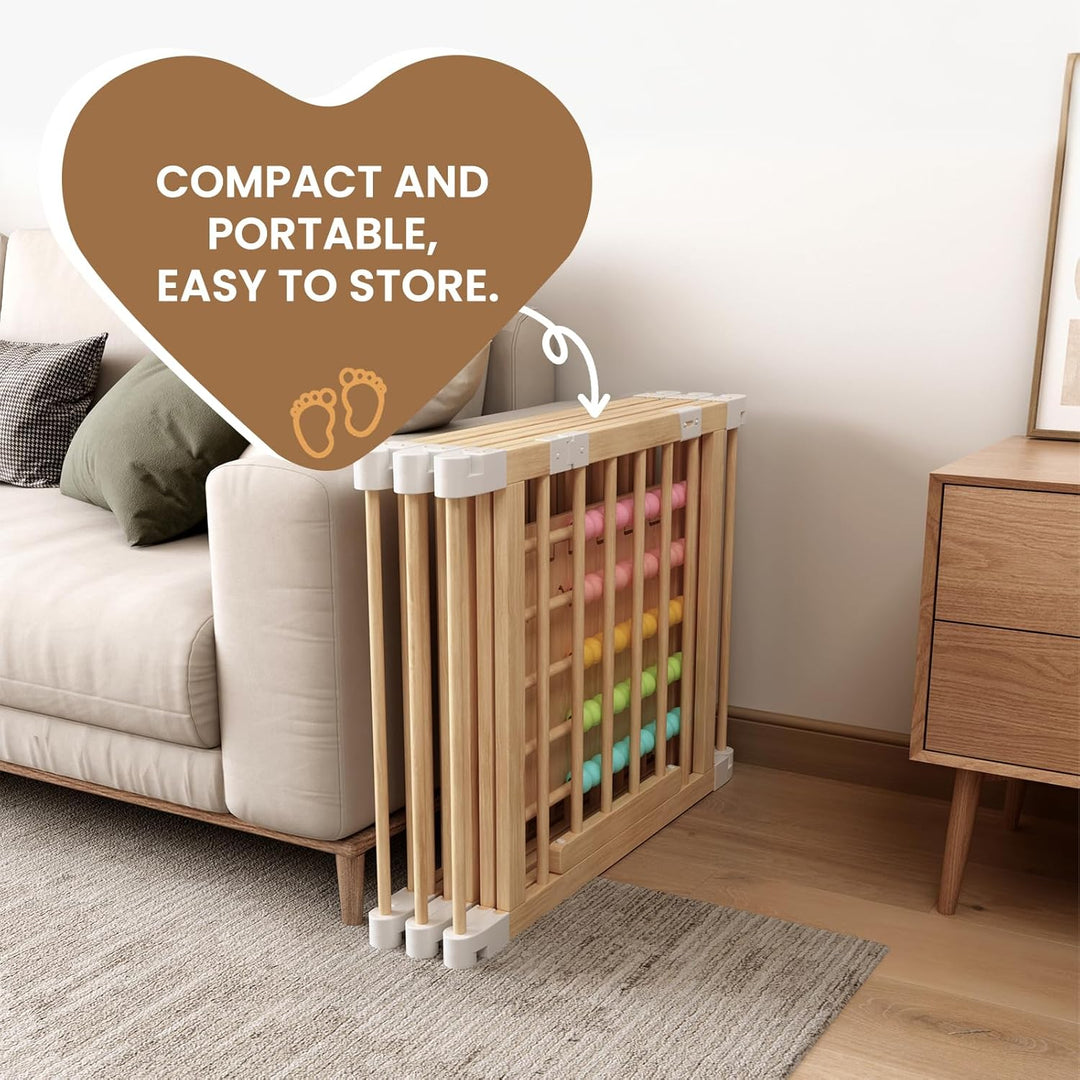 Laufstall Baby Holz mit Spielcenter – 160x80x61cm Verstellbare Grösse &amp; Form Laufgitter, Faltbarer L