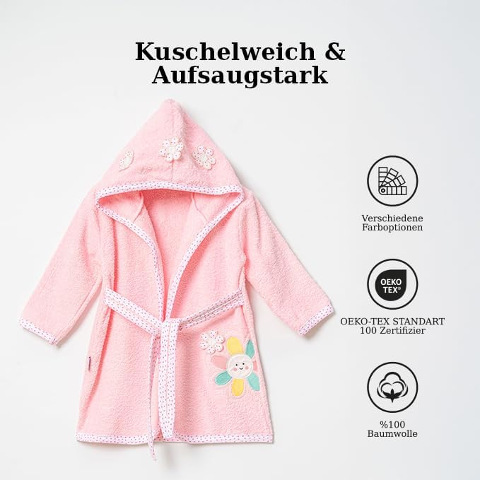 Baby Bademantel mit süssem Giraffenmotiv – Kapuzenbademantel aus 100% Baumwolle – Weich, saugfähig &amp;