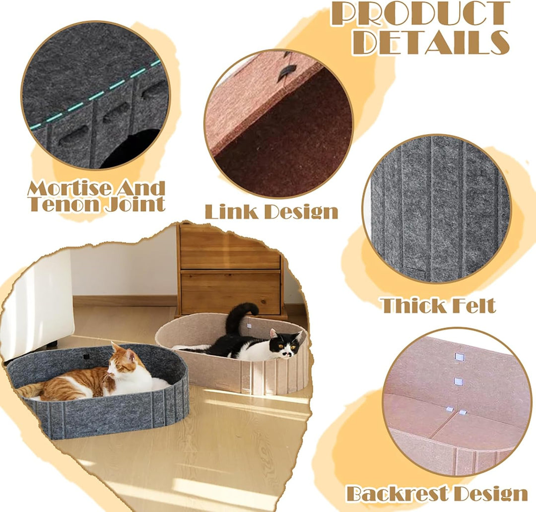Katzenbett, Filz Katzenkorb Indoor, Grosses Katzensofa 60 x33.5 cm, Hundebett aus Filz, Kuschelbett