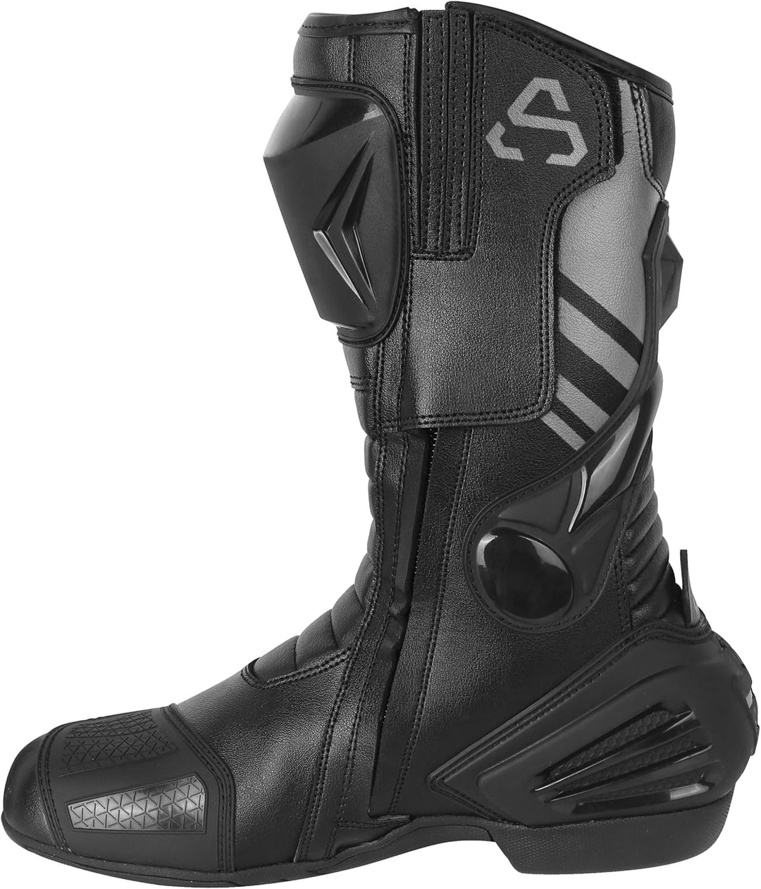 Uni Motorradstiefel aus Leder mit verstärkten Protektoren, rutschfester Sohle und Reissverschluss un