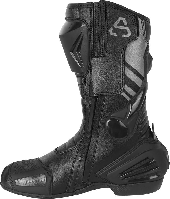 Uni Motorradstiefel aus Leder mit verstärkten Protektoren, rutschfester Sohle und Reissverschluss un