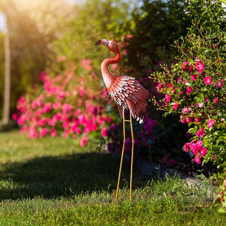 KADAX Flamingo Figur 76 cm, grosse Gartenfigur aus pulverbeschichtetem Stahl, handbemalte Teichfigur