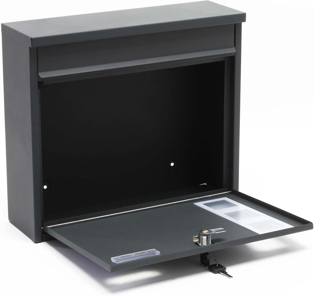 Wiltec 2er Set Briefkasten V12 Anthrazit 1000 x 150 x 1200 mm, Wandbriefkasten mit Schloss, Sichtfen