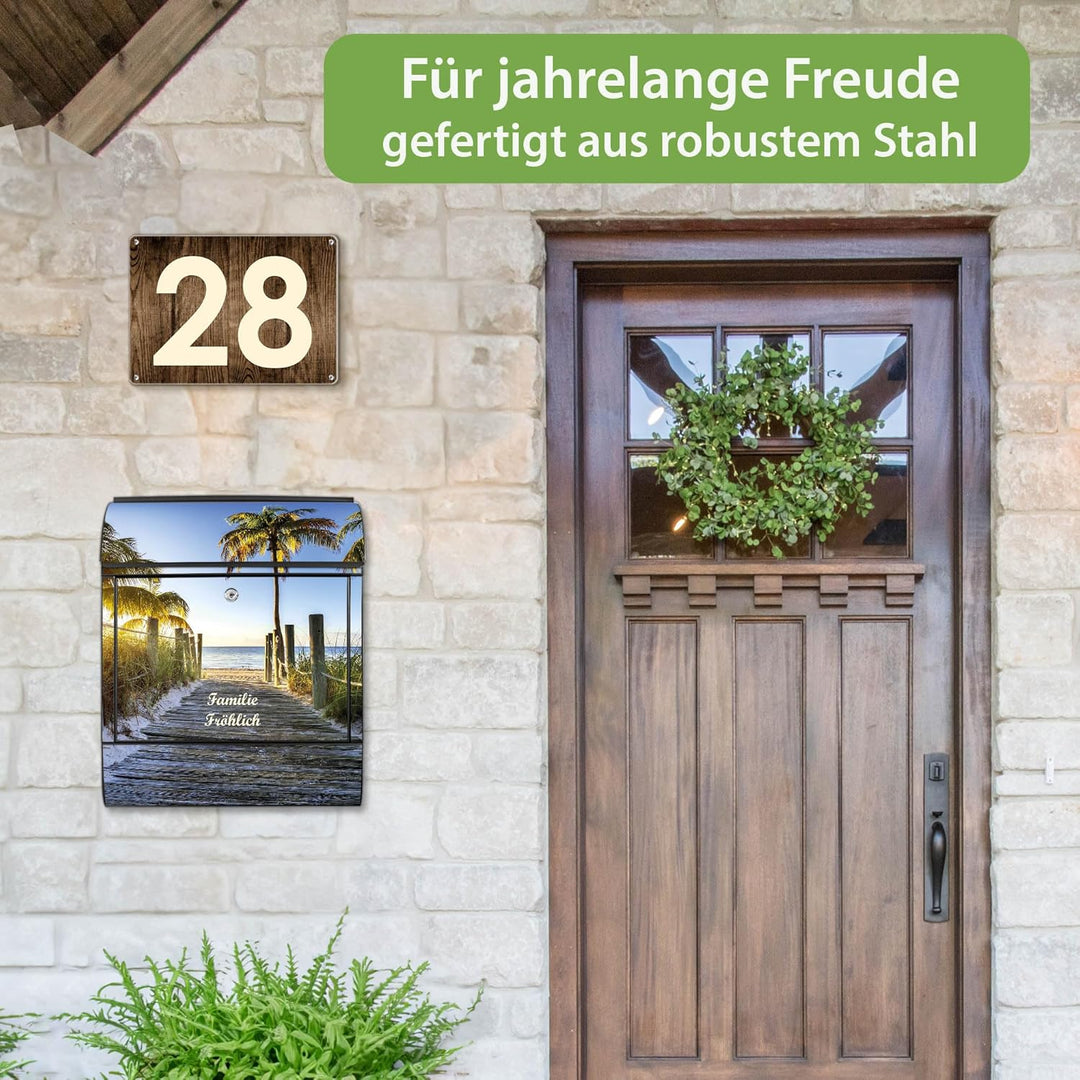 banjado Design Briefkasten personalisiert 38,5x46,5x13cm & 2 Schlüssel - Briefkasten Stahl Schwarz Z