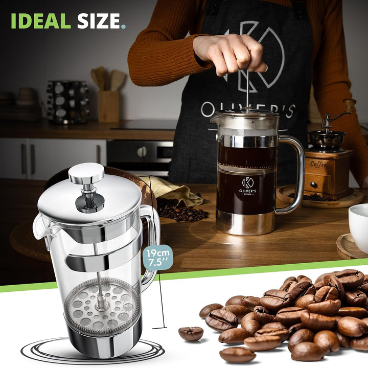 Oliver's Kitchen® French Press 1 liter - Eleganter Kaffeebereiter aus Glas - Kaffee Maschine für aut