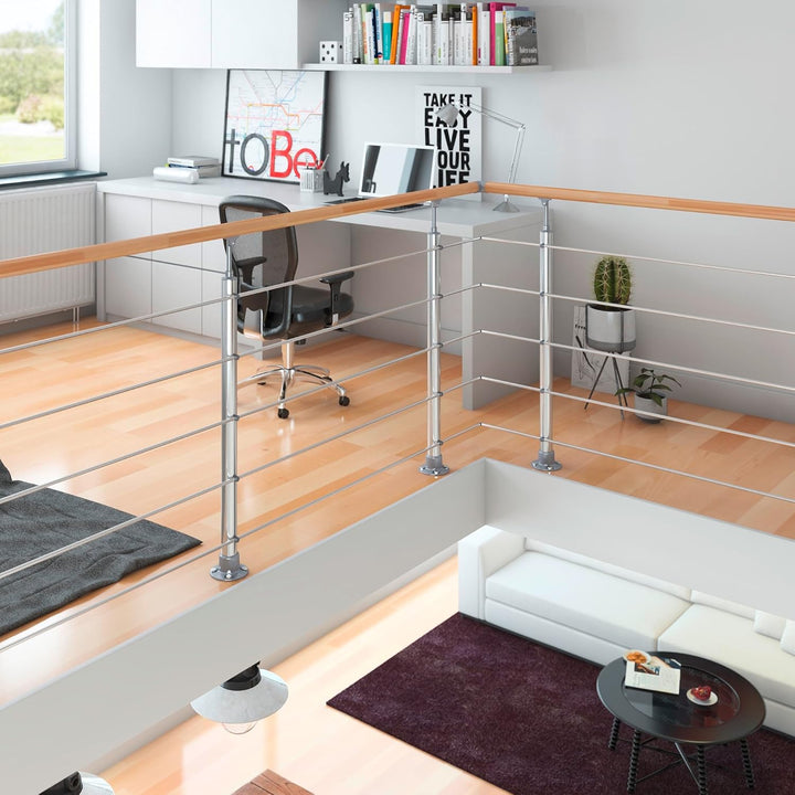 DOLLE Aluminium Geländer-Set Handlauf aus Buche Füllstäbe aus Edelstahl aufgesetzte Montage 150 cm,