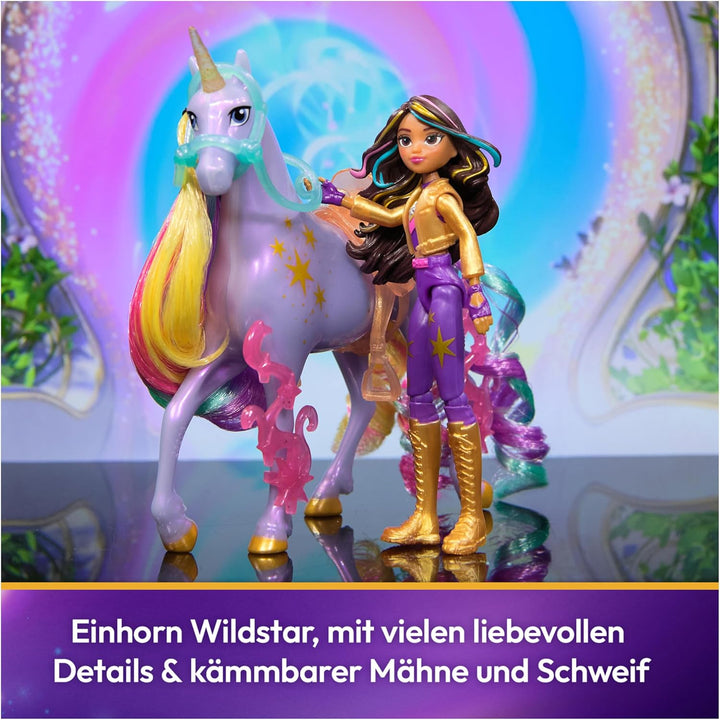 Unicorn Academy Set - Sophia und Einhorn Wildstar mit echter Mähne und Schweif sowie Bürste, ca. 12