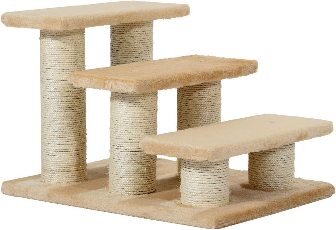 PawHut Tiertreppe Katzentreppe Hundetreppe 3 Stufen Treppe für Katze und Hunde Plüsch Creme 45 x 35