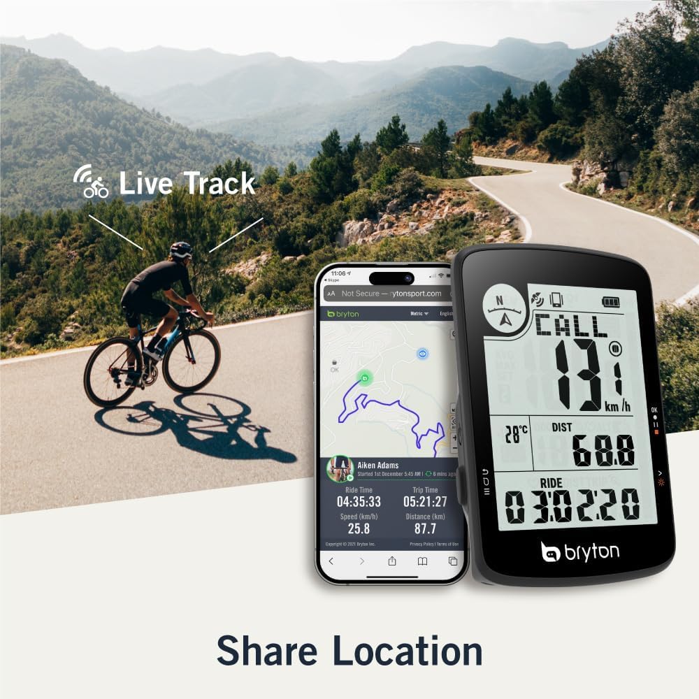 Bryton Rider 17 3,0 Zoll LCD Bildschirm Drahtloses GPS Fahrradcomputer, kompatibel mit Fahrrad Radar