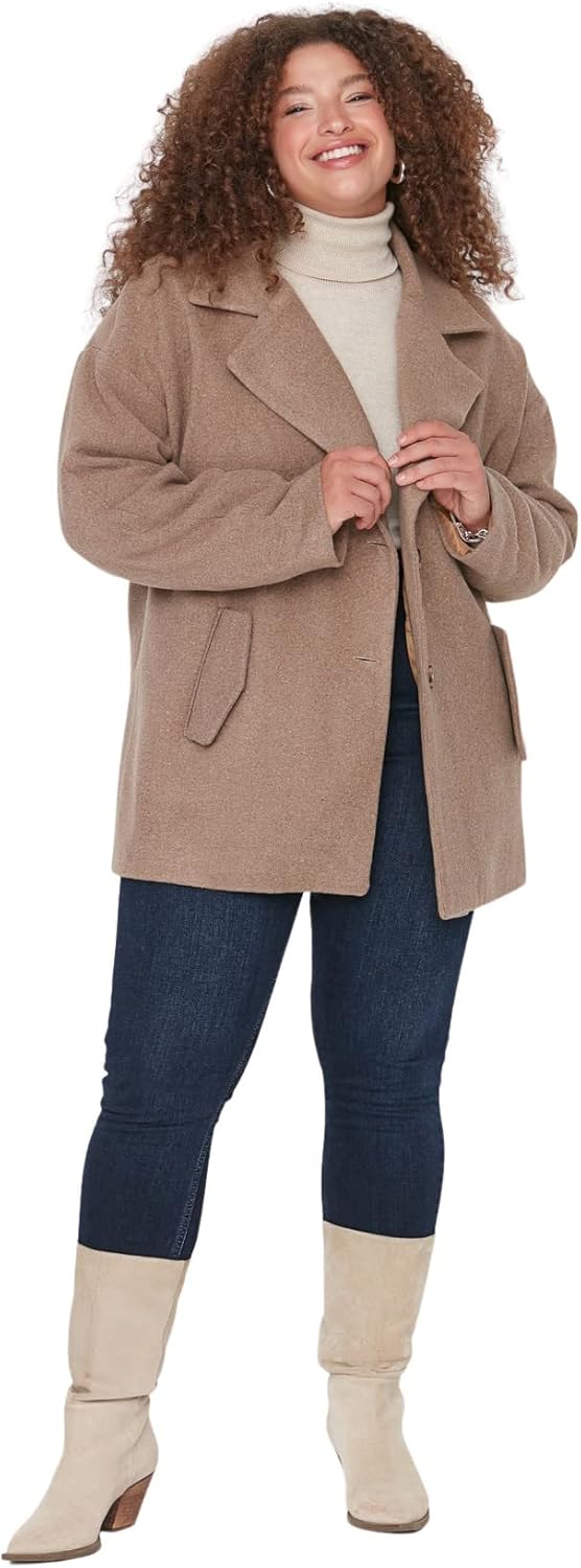 TRENDYOL Damen Oversize Shift Plain Webstoff Grössen in Mantel Coat 46 Grosse Grössen Mink Color, 46