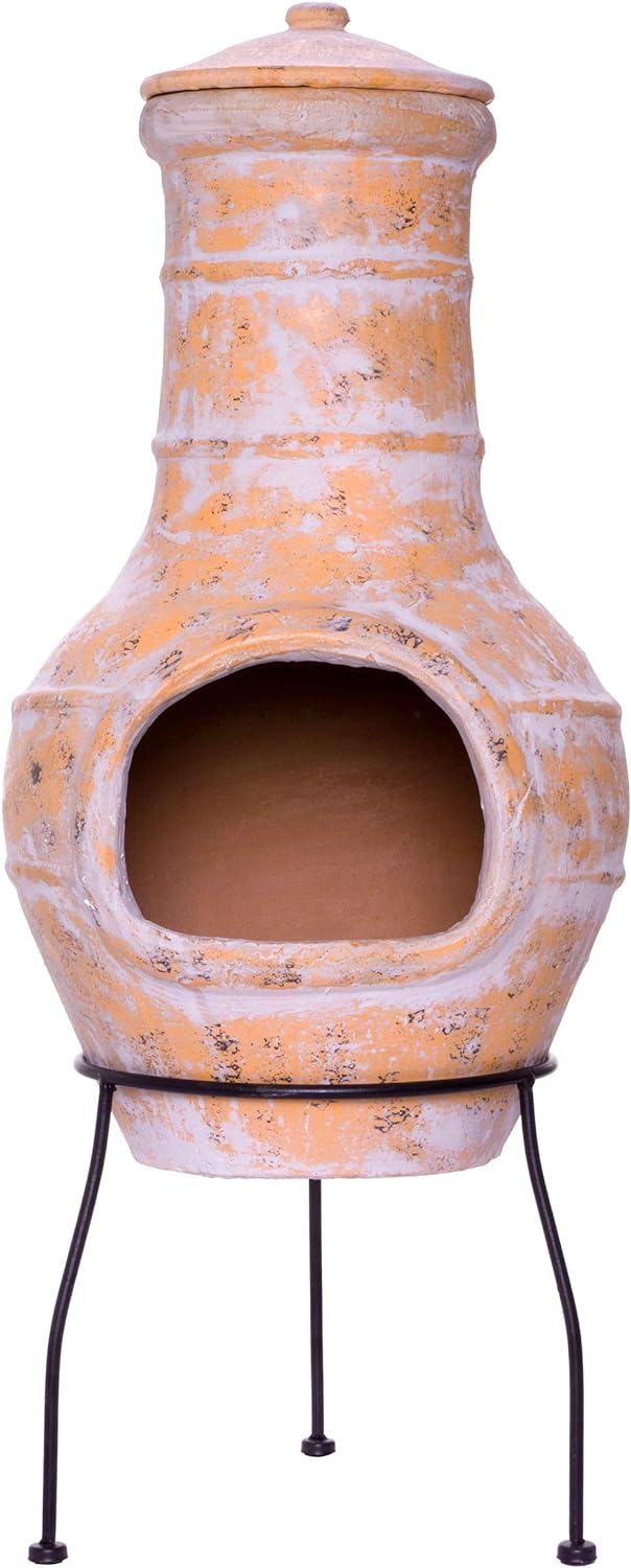 Nexos Trading Terrassenofen Gartenkamin Terracotta 85 cm Gartenofen Stahlgestell Feueröffnung20x15 c
