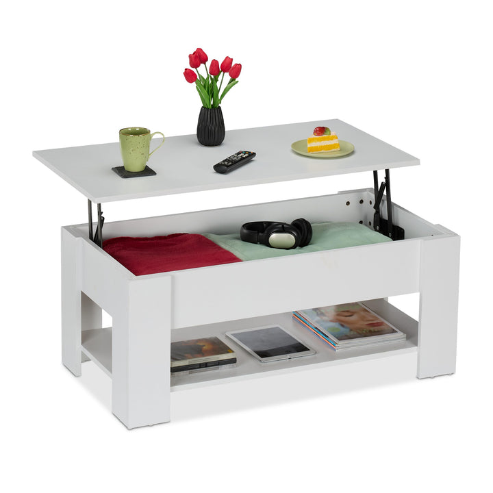 Relaxdays Couchtisch aufklappbar, HBT: 42x98x50 cm, Wohnzimmertisch mit Stauraum, zusätzliche Ablage
