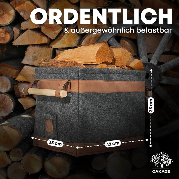 OAKAGE® Holzkorb für Kaminholz Gross [Schmutzabweisendes Innenfutter und Lederboden] Kaminholzkorb F