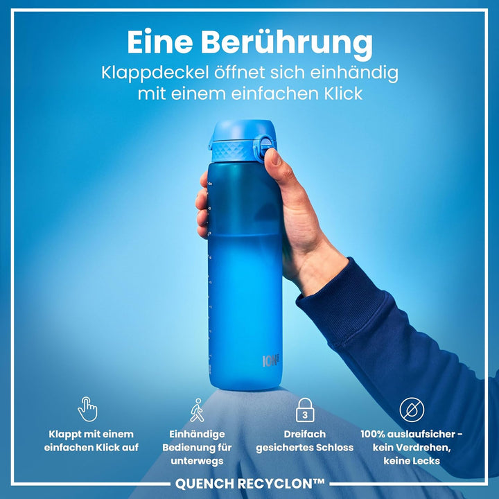 Ion8 1 Liter Trinkflasche, 1000ml, Auslaufsicher, Einhandöffnung, Sichere Verriegelung, Spülmaschine