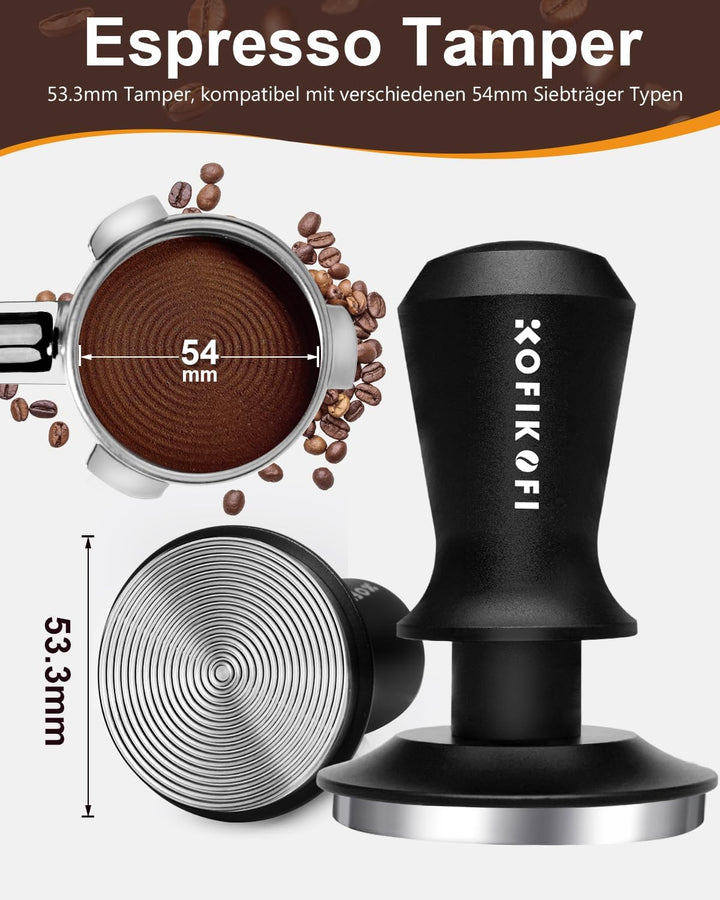 KOFIKOFI 53.3mm Espresso Tamper mit Base Ripple Doppelfeder 30lbs Anpressdruck Kaffee Tamper 304 Ede