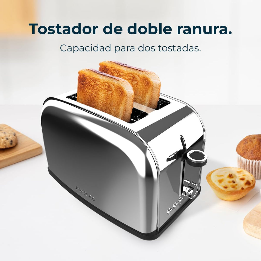 Cecotec Vertikaler Toaster Toastin' time 850 Inox Essential, 850W, Doppelter langer Schlitz und brei