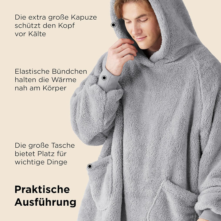 BEDSURE Hoodie Decke mit Ärmeln Deckenpullover - Tragbare Decke zum Anziehen Erwachsene XXL, Übergro
