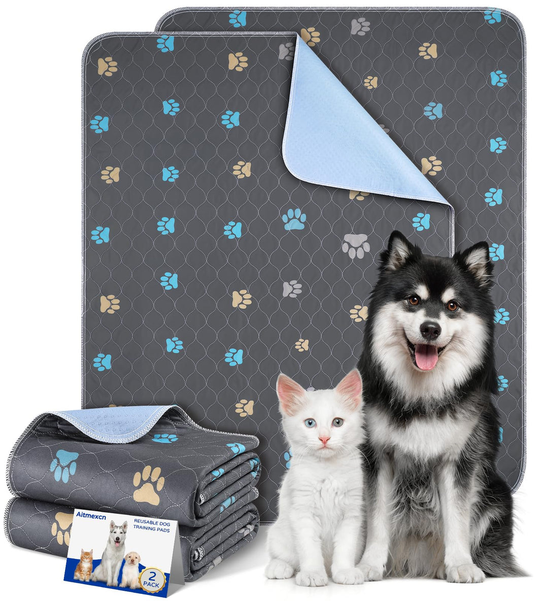 Aitmexcn Welpenunterlagen Waschbar 90×120 cm – 2 Stück Wiederverwendbare Hundetrainingspads, Saugsta