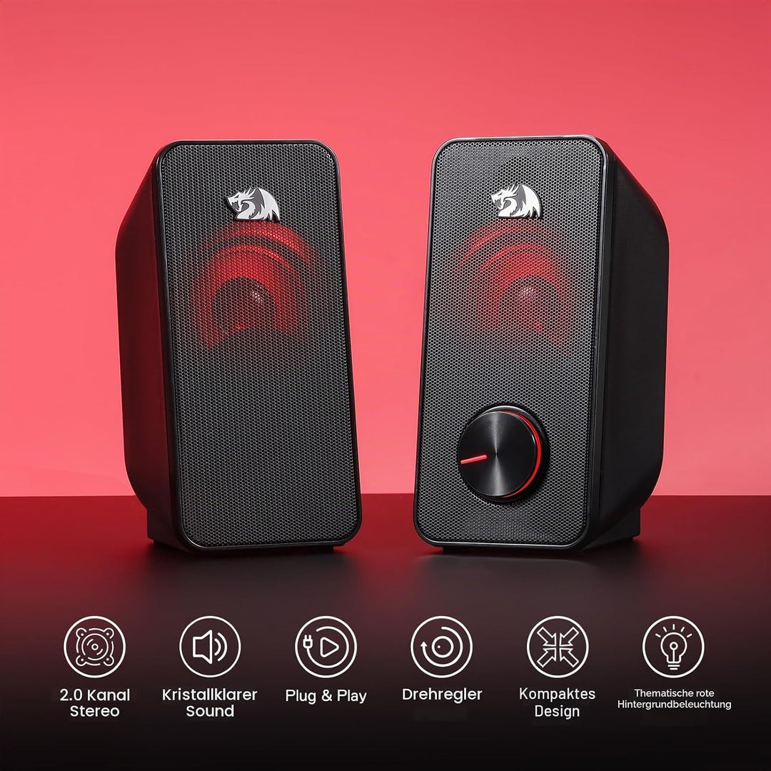 Redragon GS500 Stentor PC Gaming-Lautsprecher, 2.0-Kanal-Stereo-Desktop-Computerlautsprecher Mit Rot