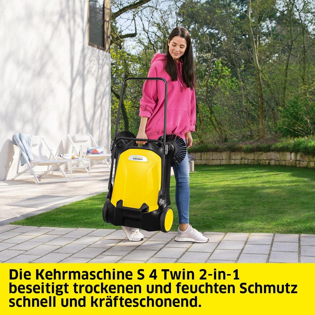 Kärcher Kehrmaschine S 4 Twin 2-in-1, gelb/schwarz, (Max. Flächenleistung: 2400m²/h, 2 Seitenbesen,