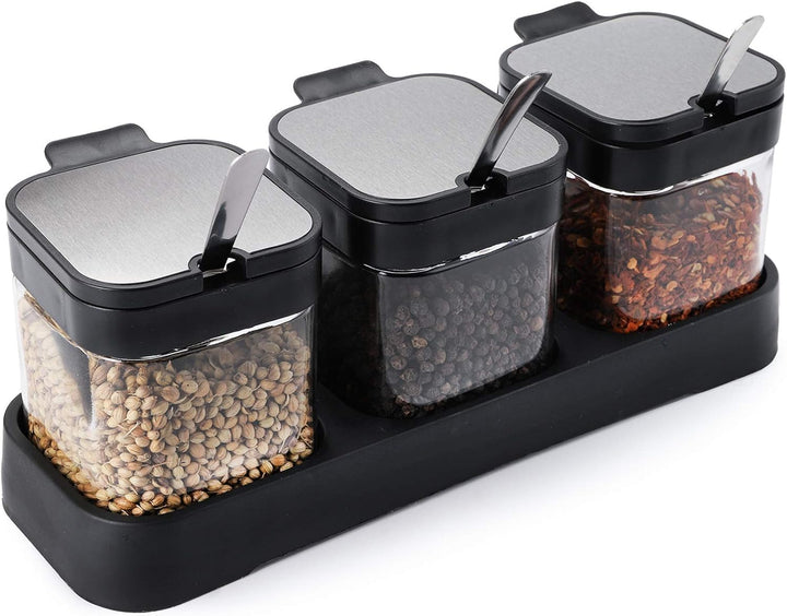 WUWEOT Gewürzbehälter 3er Set aus Glas 250 ml Gewürzgläser Gewürzdosen Gewürzständer Glasgewürzbox Z