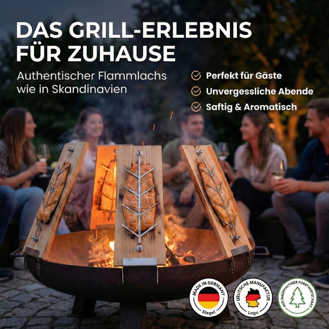 Flammlachsbrett 4er Set, Räucherbrett, Flammlachs Brett aus dt. Lärche. Geeignet für Feuerschalen,Ou