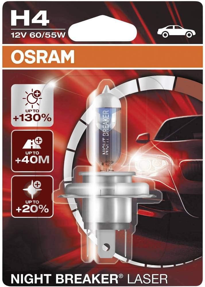Osram 64193NBL-01B NIGHT BREAKER LASER H4 Halogen, Scheinwerferlampe, 12V, Einzelblister, 1 Stück we