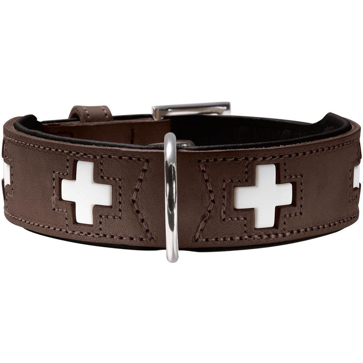 HUNTER SWISS Hundehalsband, Leder, hochwertig, schweizer Kreuz, 47 (S-M), braun/schwarz braun/schwar