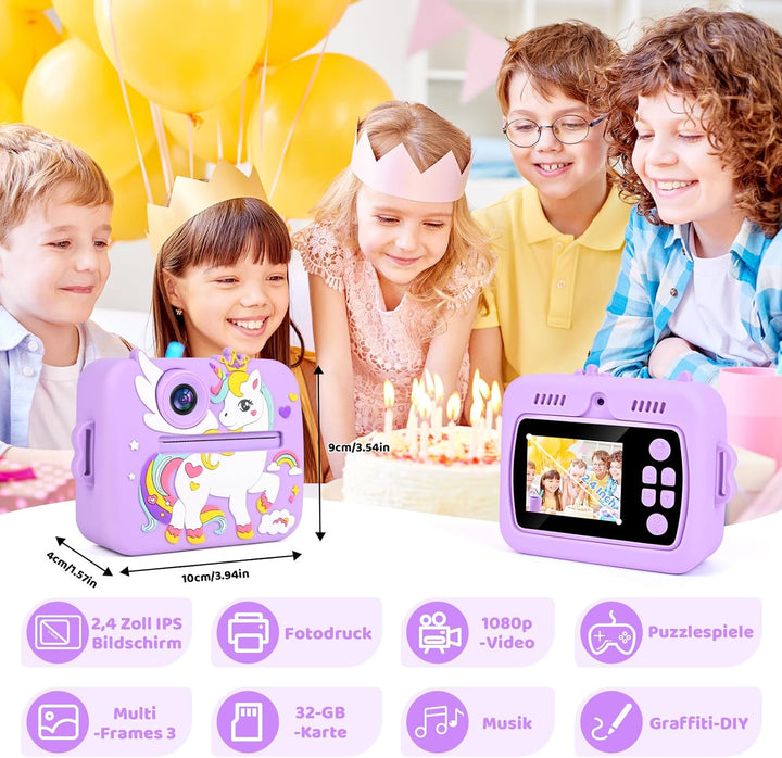 GuKKK Kinderkamera Sofortbildkamera, 2,4 Zoll Sofortbildkamera Kinder mit 32G TF Karte und Fotopapie