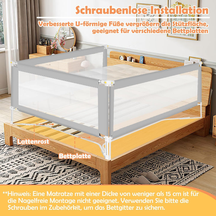 Bettgitter für Kinder, Bettschutzgitter, höhenverstellbar (68 – 95 cm), Bettgitter Gegen Stürze, Sta