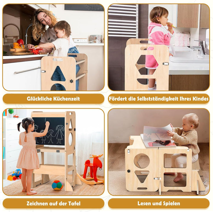 Lernturm ab 1 Jahr | 3 in 1 Learning Tower für Kinder | Klappbare Tritthocker mit Tafel | Lernturm F