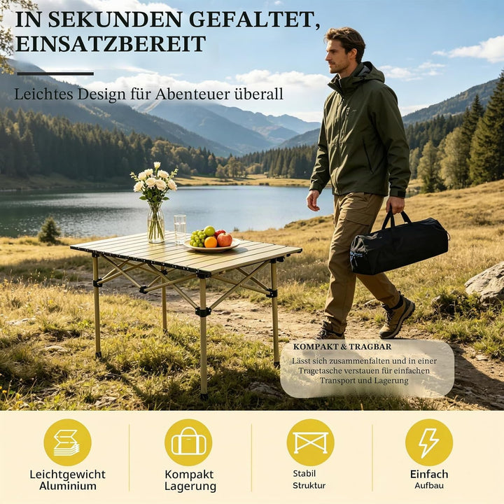 Campingtisch faltbar Klapptisch 95x56x50cm, Aufrollbare Tischplatte mit Aufbewahrungstasche, Camping