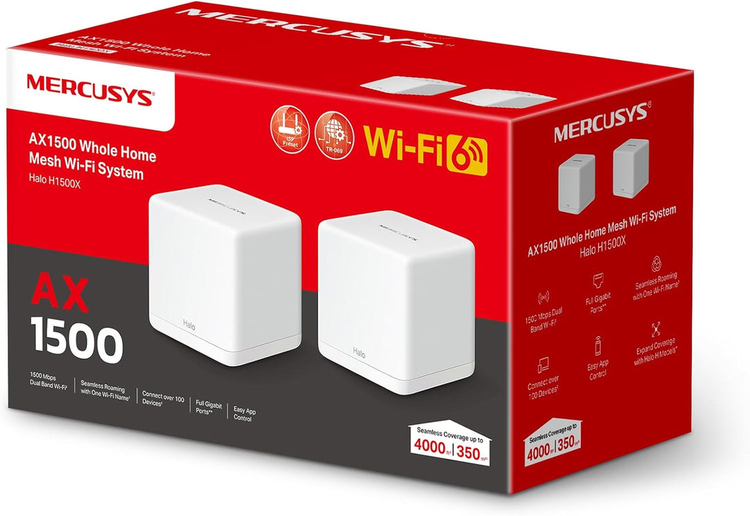 Mercusys Halo H1500X Wi-Fi 6 Mesh WLAN Set (2er Pack), AX1500 Dual Band Router & Repeater, Gigabit-P