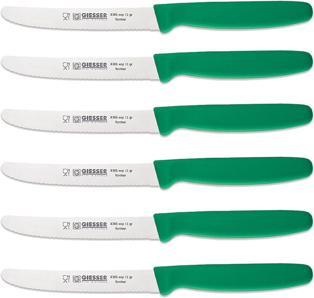 Giesser seit 1776 - Made in Germany - Tomatenmesser 6er Set grün, Klinge 11 cm, rutschfest, kleines