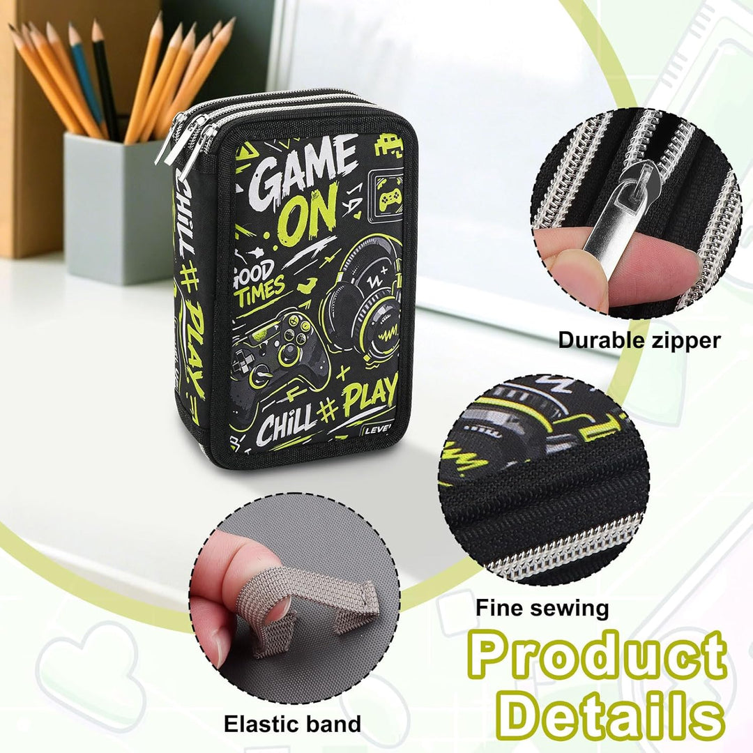Gaming Federmäppchen Jungen 3 Fächer, Grosse Kapazität Federtasche 3fach Leer, Cooles Game Stifteetu