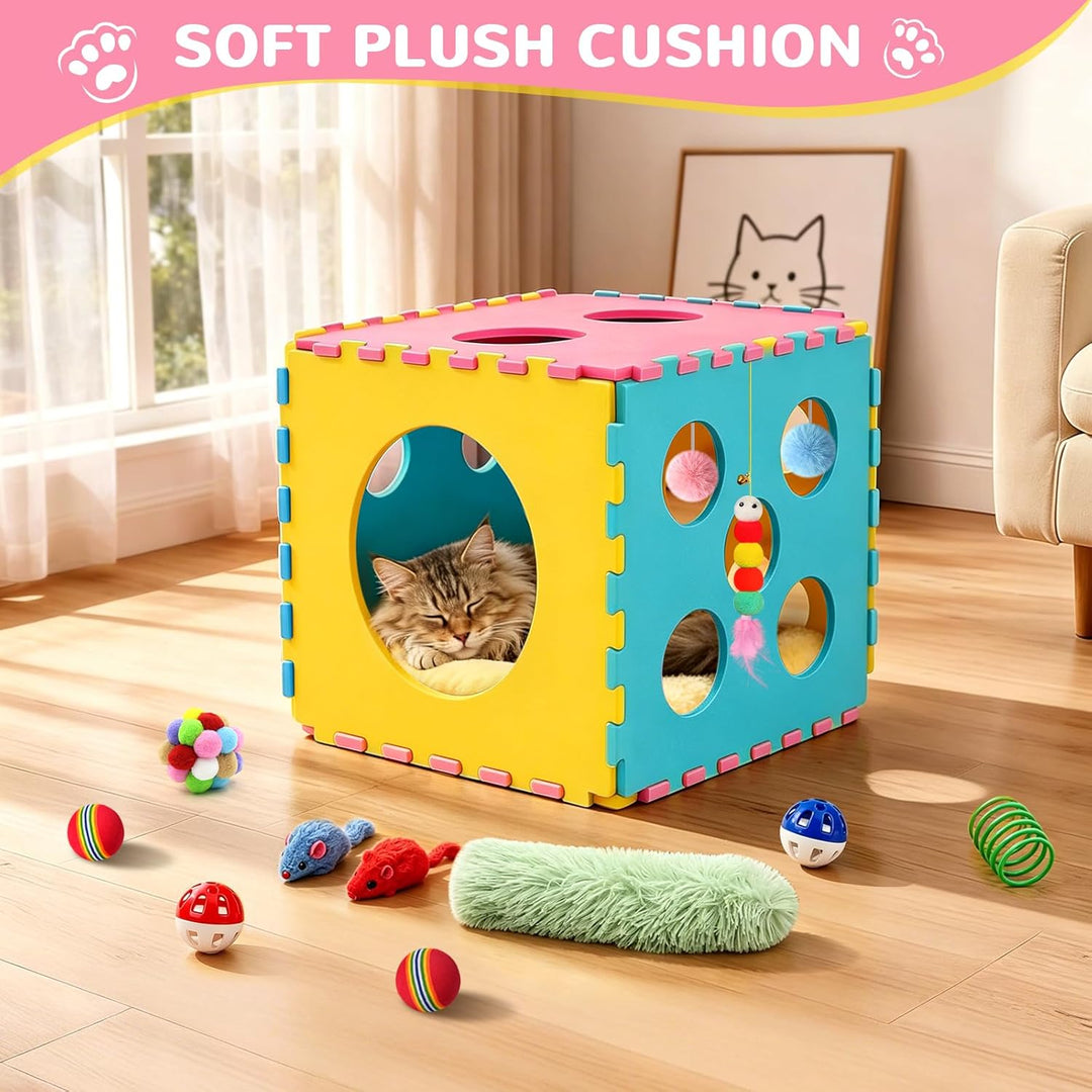 DoubleCare 41 Stück Interaktives Katzenspielzeug Set, Katzen Spielzeug mit Faltbarem Haustierbett au