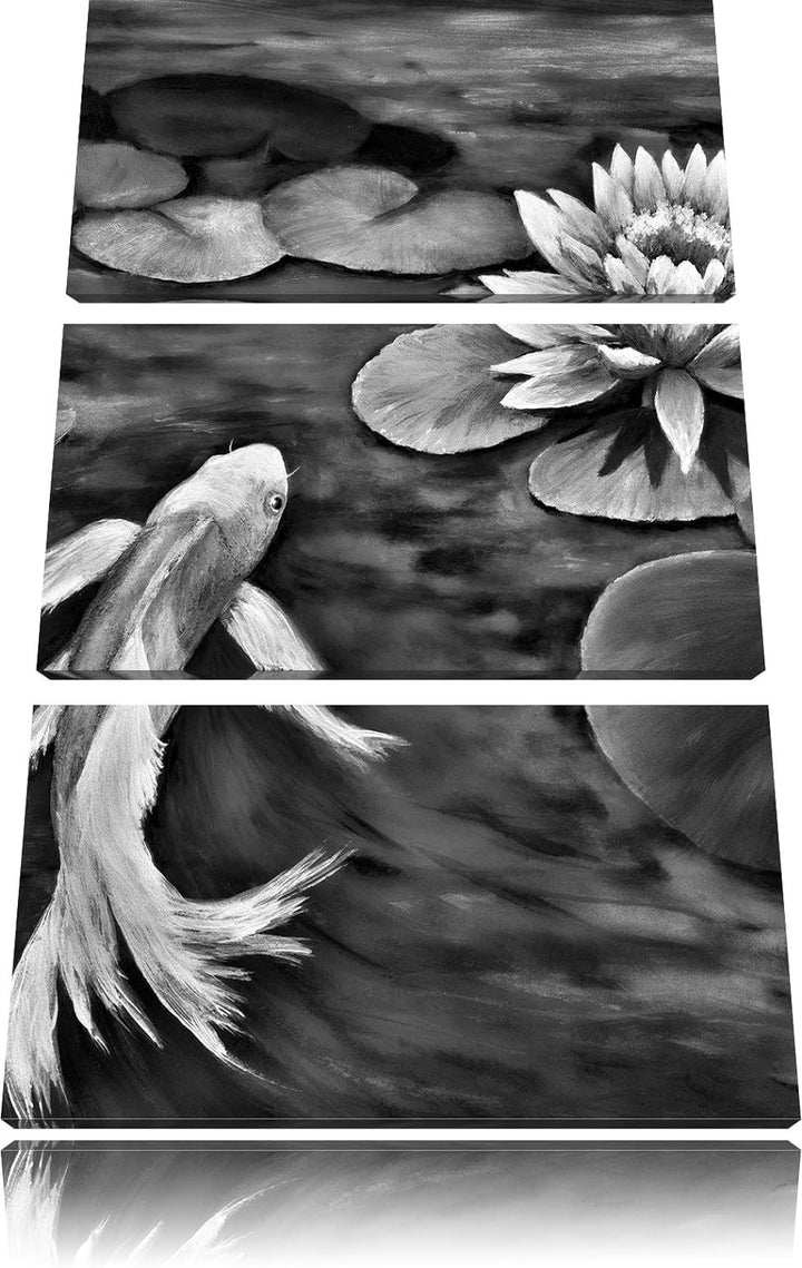 Pixxprint Koi mit Seerose Kunst als Leinwandbild/Grösse: 3 Teilig (120x80) cm/Wandbild/Kunstdruck/fe
