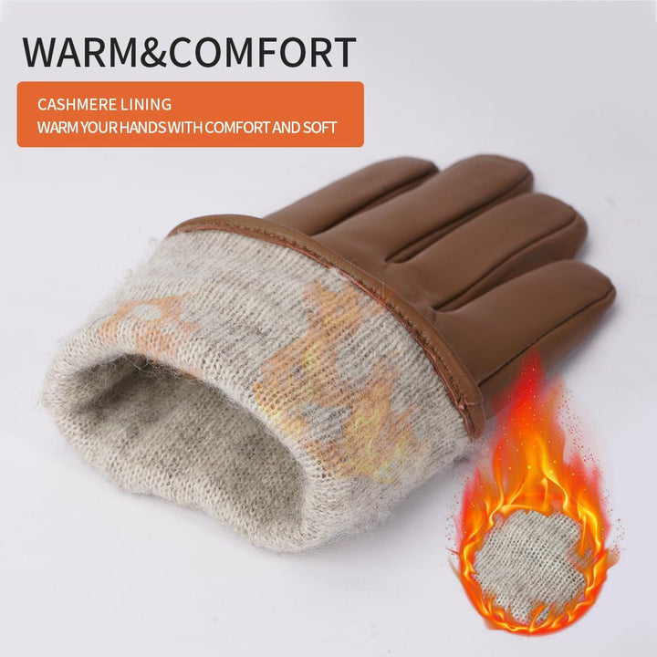 BISON DENIM Damen Winter Lederhandschuhe Warme Kaschmirhandschuhe Handschuhe Touchscreen-Funktion Ka
