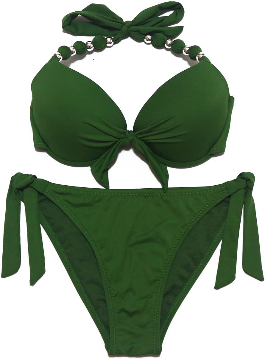 EONAR Damen Seitlich Gebunden Bikini Sets Abnehmbar Bademode Push up Bikinioberteil mit Nackenträger