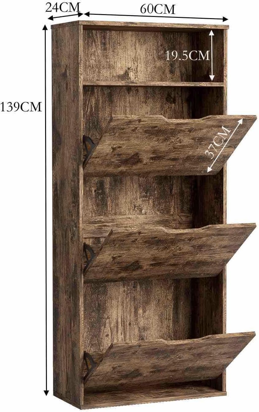 Garvis Schuhschrank 3 Klappen (Einzelreihe) – ULTRASCHMAL (24 cm Tiefe) – 60x139 cm – Für ca. 9 Paar