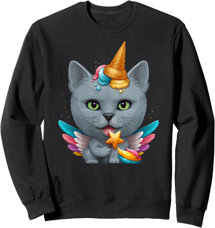 Russische blaue Katze Einhorn Sweatshirt
