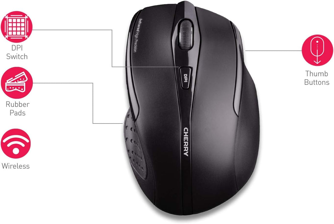 CHERRY MW 3000, Kabellose Ergonomische Maus für Rechtshänder, 2,4 GHz Funk, 6 Tasten, Optischer Sens