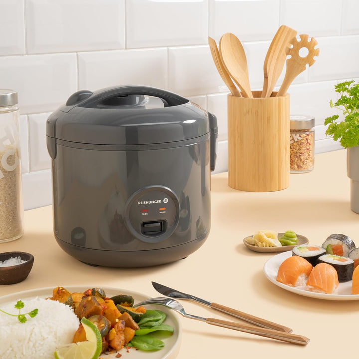 REISHUNGER Reiskocher & Dampfgarer mit Keramikbeschichtung - 1,2L, Grau - Für 1-6 Personen - Schnell